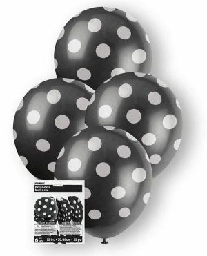 Party Decorations |   Midnight Black Polka Dot 30cm Latex Balloons 6 Pack Party & Toys Party Decorations