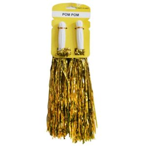 Dress Up By Colour |   Cheering Squad 2pk Metallic Pom Poms Yellow Dress Up By Colour Dress Up By Colour